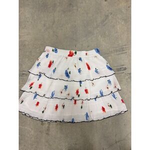 Ganni Floral Print Tiered Mini Skirt White Red Blue‎ Size 36